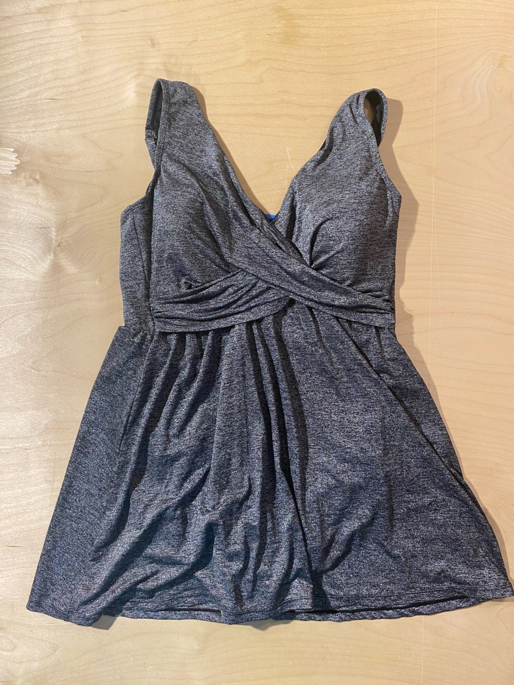 Lands' End Heathered Charcoal V-Neck Swimdress 14 (Z)